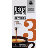 Bold Jed's Coffee Capsules #3 Strong in aluminum, designed for Nespresso, delivering robust espresso and rich flavor.