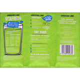 Vitafresh Jamaican Lime drink mix sachets; 40% less sugar, 30% more vitamin C, no artificial additives, convenient pack.