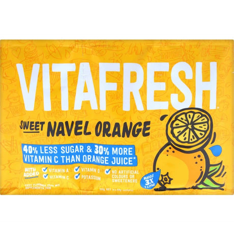 Vitafresh Sweet Navel Orange drink mix sachet, 150g, refreshing with 30% more vitamin C and 40% less sugar.