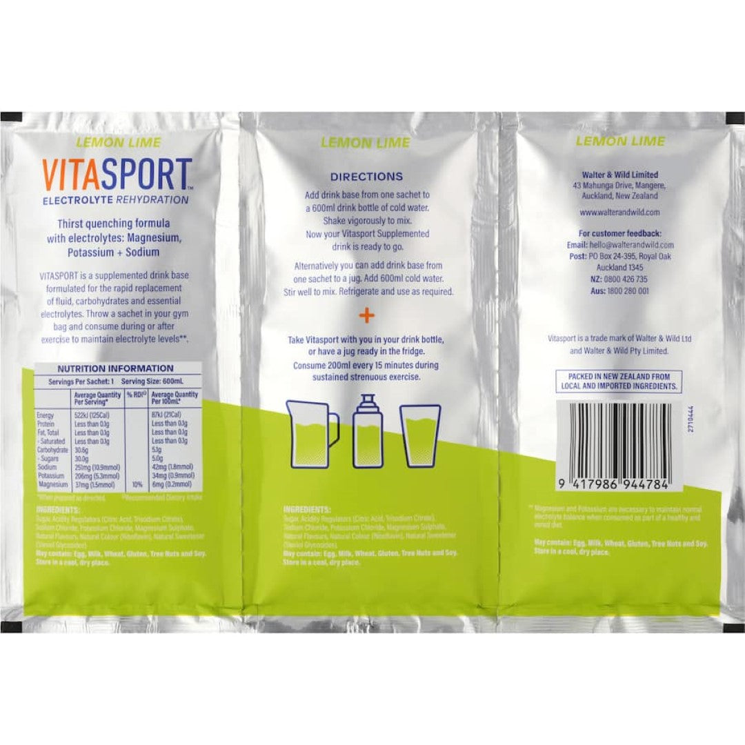 Vitasport Lemon Lime Electrolyte Mix sachet for hydration and recovery, providing essential electrolytes during workouts.