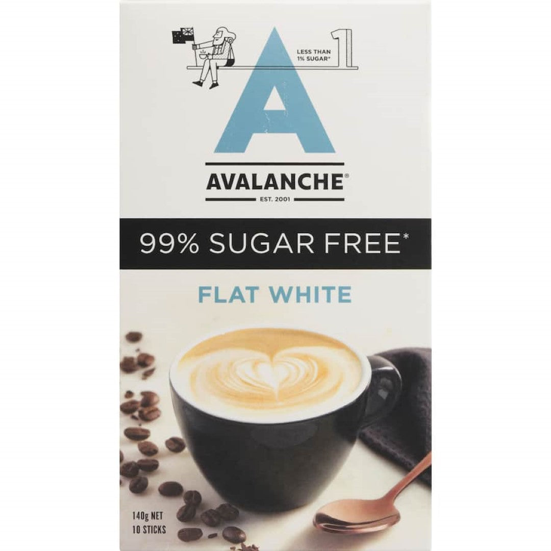 Avalanche 99% Sugar Free Coffee Mix Flat White 140g offers a rich, creamy coffee experience with low sugar, perfect for guilt-free enjoyment.