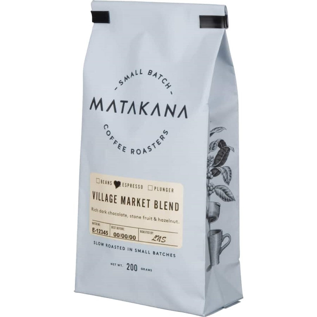 Rich and full-bodied Espresso Village Market Blend coffee beans, perfect for espresso shots, lattes, and cappuccinos.