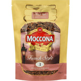 Moccona French Style Instant Coffee pouch, featuring rich flavors and sustainable packaging for a delightful coffee experience.