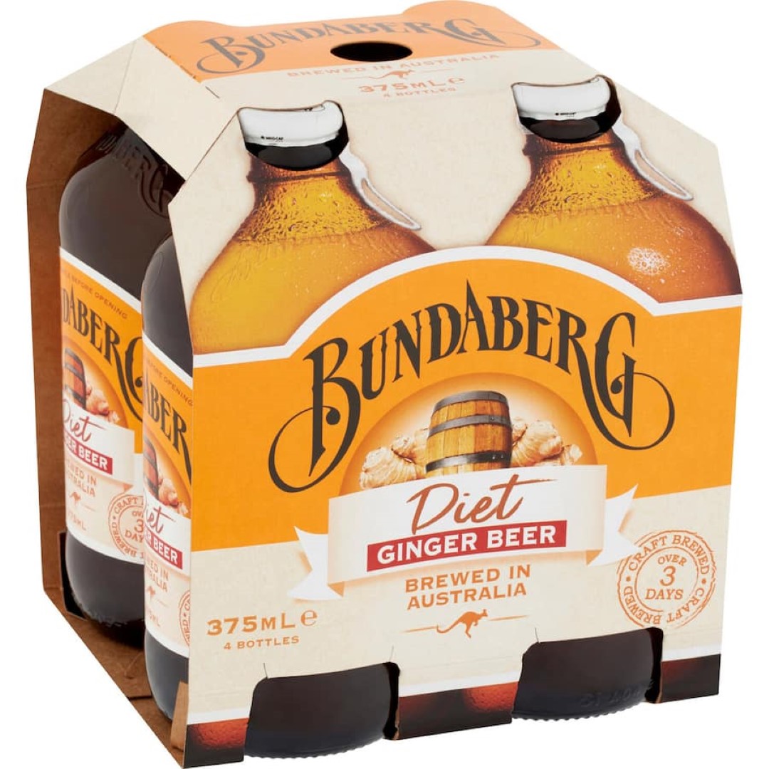 A bottle of Bundaberg Ginger Beer Diet showcasing its refreshing taste with real ginger and fewer calories for guilt-free enjoyment.