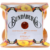 A bottle of Bundaberg Sparkling Peach Soft Drink, showcasing a refreshing peach flavor and effervescent bubbles.