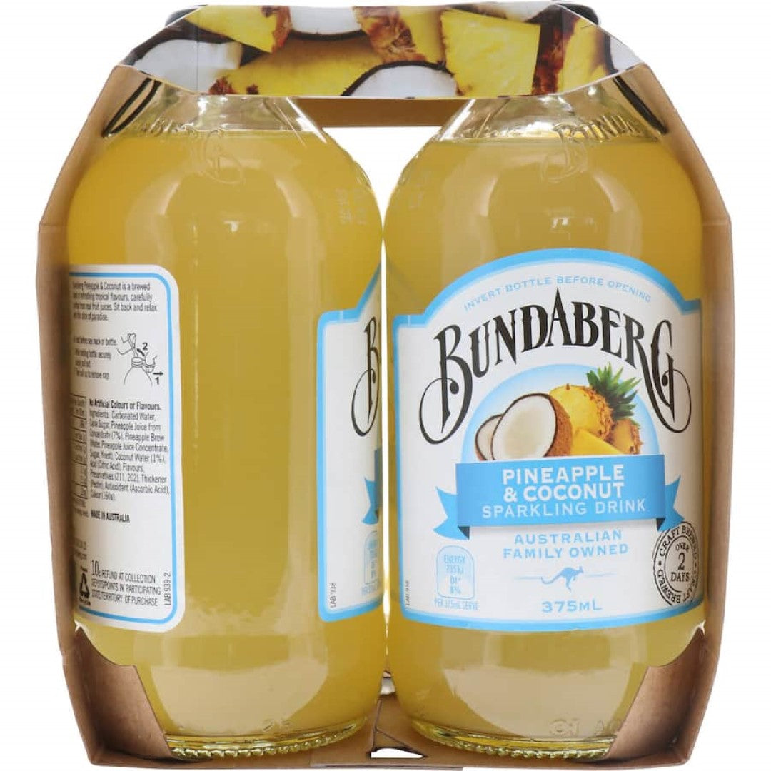 A sparkling drink featuring a tropical blend of real pineapple and coconut flavors for a refreshing taste experience.