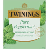 A box of Twinings Herbal Tea Pure Peppermint tea bags, showcasing refreshing caffeine-free peppermint infusion for revitalizing moments.