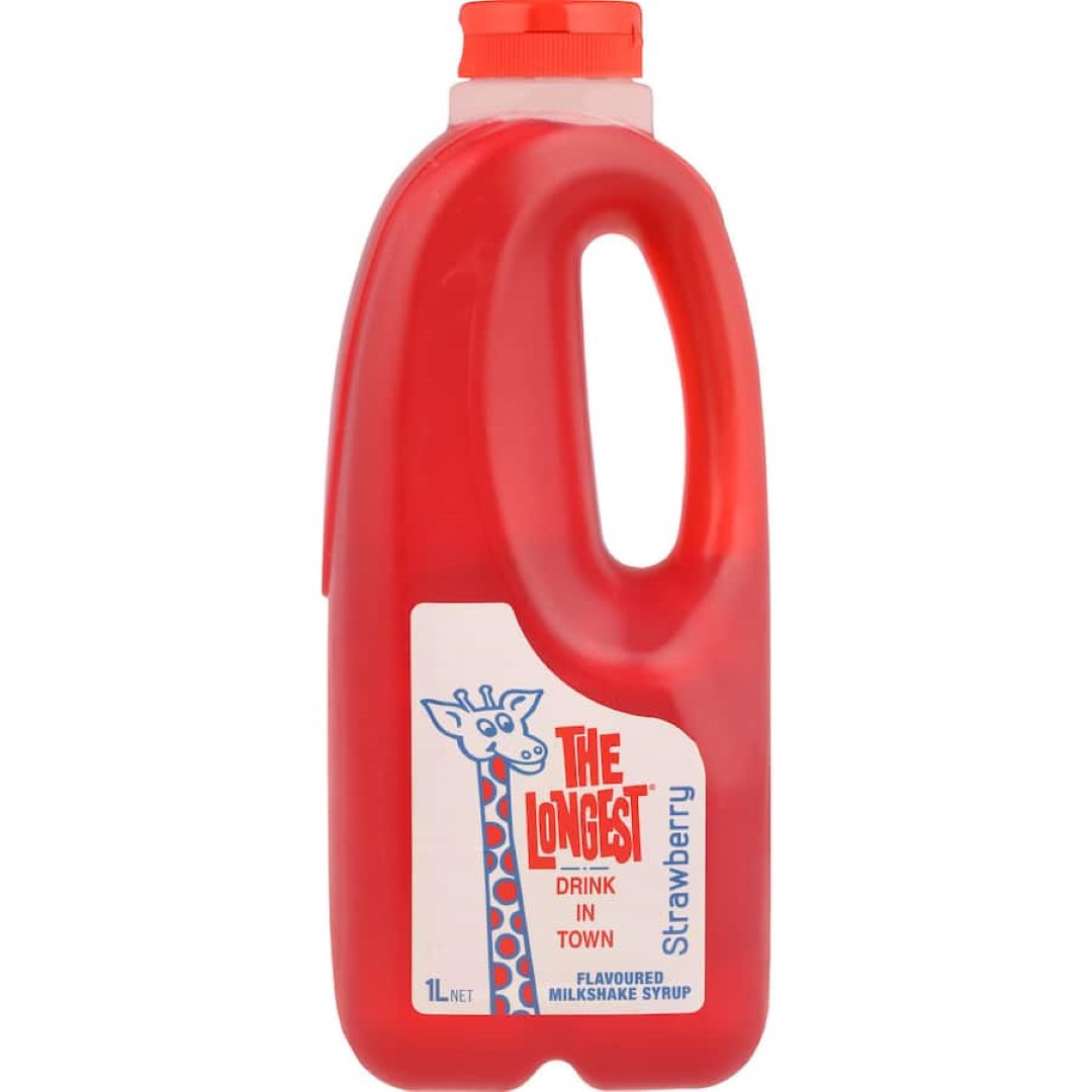 Strawberry milk flavouring syrup in a vibrant packaging, ideal for delicious milkshakes and nostalgic treats.