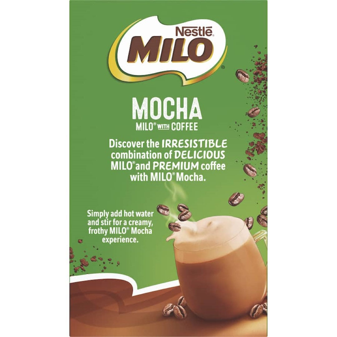 Nestle Mocha Milo with Coffee sachets, offering a rich chocolatey mocha blend with premium coffee for a delightful café experience.