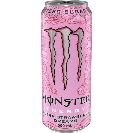 Sugar-free Monster Ultra Energy Drink in Strawberry Dreams flavor, delivering energy and hydration with only 10 calories per can.