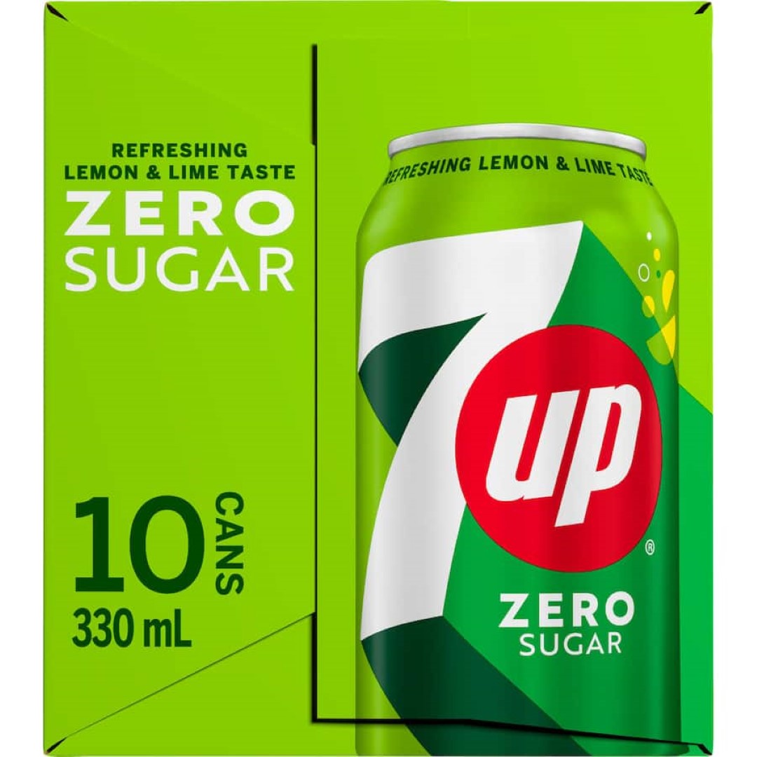 7UP Soft Drink Zero Sugar in a can, offering refreshing citrus flavor without added sugar for a guilt-free treat.