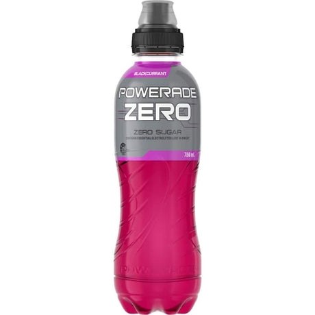 Powerade Zero Black Currant Sports Drink, a sugar-free electrolyte beverage for hydration and peak athletic performance.