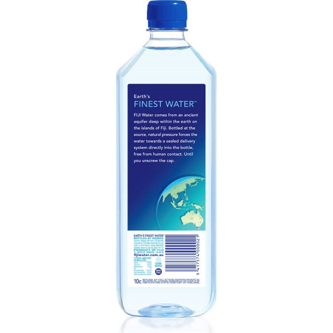 Fiji Water Natural Artesian 1L bottle showcasing pure, mineral-rich water sourced from Fiji's volcanic islands.