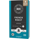 Robert Harris Coffee Pods French Espresso featuring rich dark roast with notes of dark cherry and raisin, compatible with Nespresso machines.