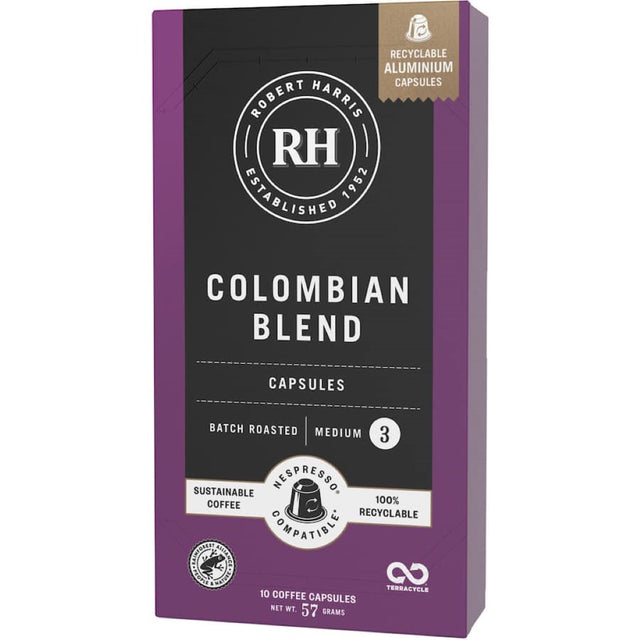 Robert Harris Coffee Pods Colombian Espresso - medium roast pods with sweet vanilla and almond notes for a smooth coffee experience.