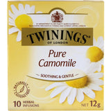 A soothing cup of Twinings Chamomile Herbal Tea, crafted for relaxation with floral aroma and caffeine-free blend.