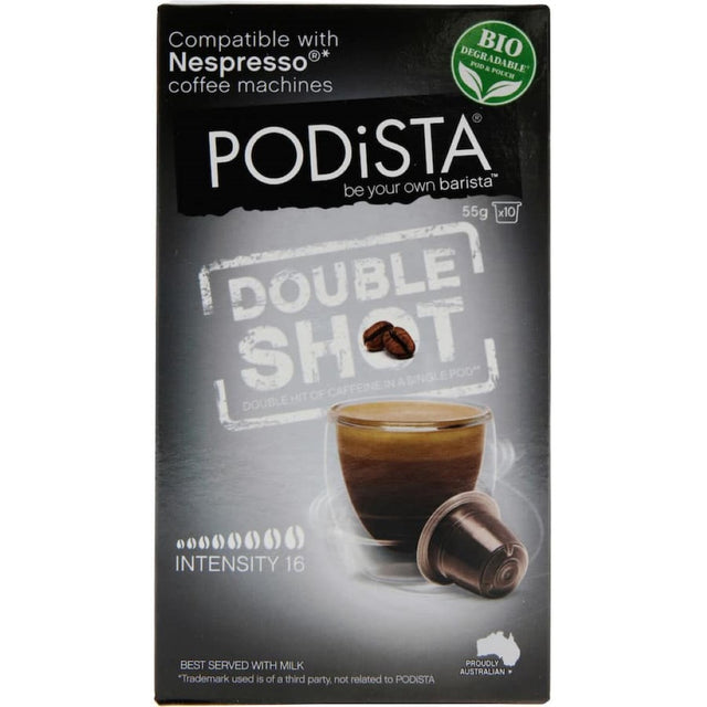 Podista Coffee Pods Double Shot 52g for a rich, bold espresso experience, perfect for quick, gourmet brewing.