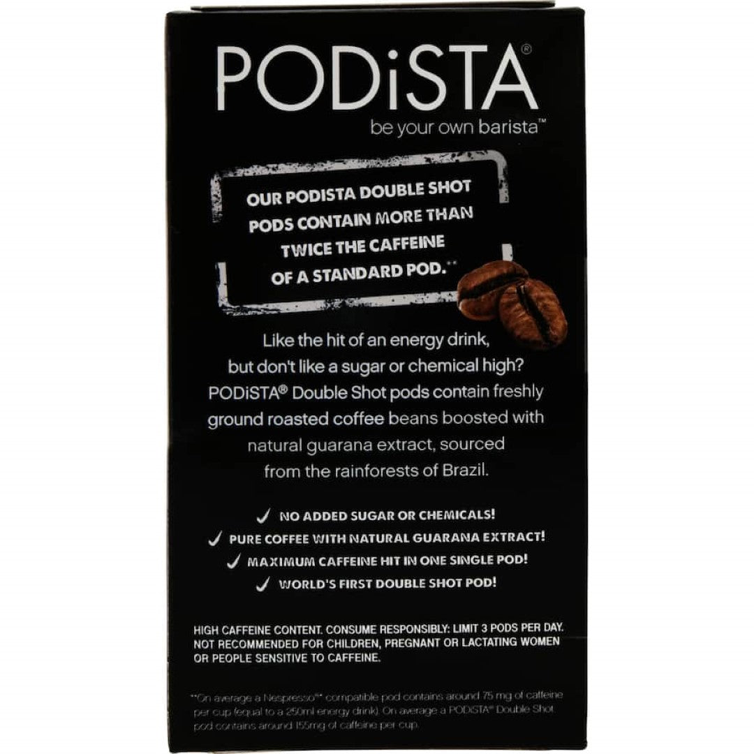 Podista Coffee Pods Double Shot 52g, delivering rich flavor and a powerful caffeine boost for an exceptional espresso experience.