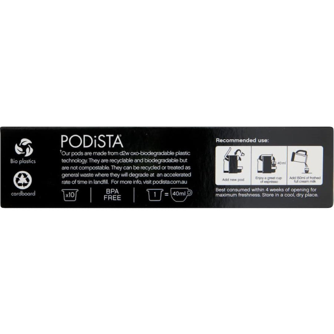 Podista Coffee Pods Double Shot 52g, premium pods delivering rich, bold espresso flavor for a quick and energizing brew.