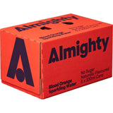 Can of Almighty Sparkling Water Blood Orange featuring vibrant packaging and a refreshing, zesty citrus flavor.