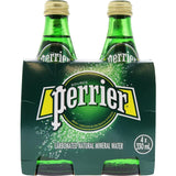 Perrier Mineral Water Natural in an iconic green bottle, showcasing its sparkling effervescence and crisp, refreshing taste.