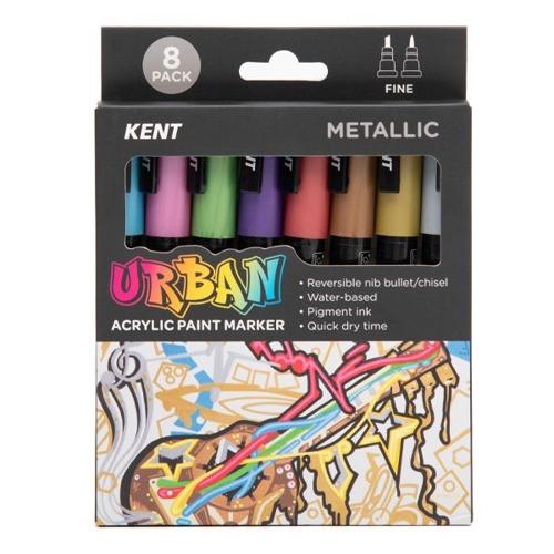 Kent Urban Acrylic Paint Marker Sets Fine - Metallic Pack 8