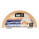 Byron Water Colour Pan Set Bamboo Case - 10 Piece