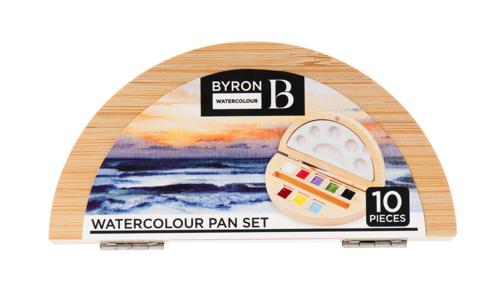 Byron Water Colour Pan Set Bamboo Case - 10 Piece
