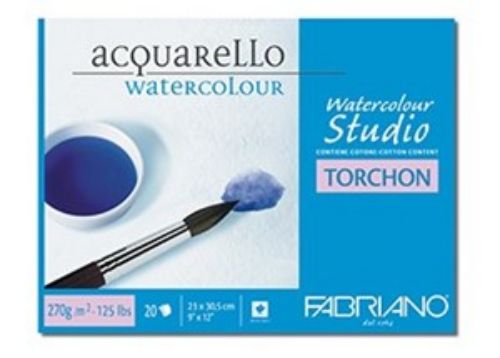 Premium W/C Studio 56x76 270gsm Torchon watercolour paper pack of 10, featuring absorbent round grain for diverse effects.