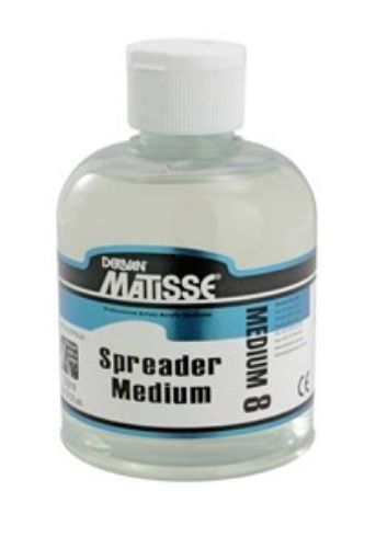 Matisse Mm8 250ml Spreader Medium bottle, designed for optimal paint viscosity and even color application in artistic work.