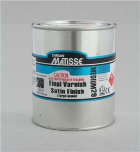 Matisse Mm29 500ml Satin Varnish, a protective, non-yellowing coat with a subdued sheen for acrylic and oil paintings.