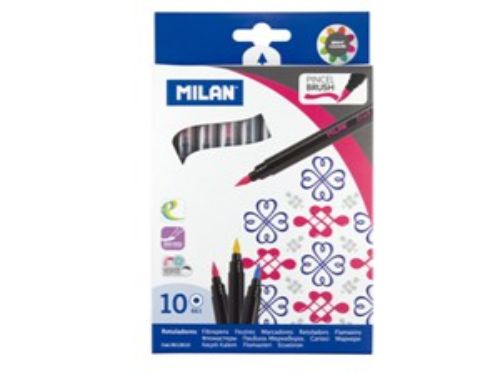 Vibrant Milan Brush-Tipped Fibrepen Set 10 featuring 10 flexible markers for versatile artistic expression and easy blending.