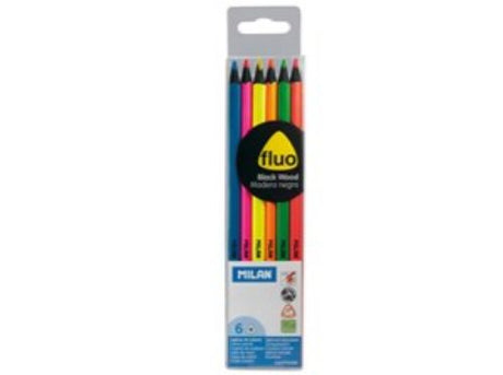 Vibrant Milan Colour Fluro Pencils Set of 6 in electric shades, perfect for artists and safe for all ages.