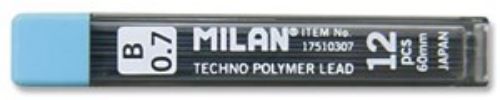 Milan Lead Refill pack with 12 pieces of 0.7mm (B) leads for smooth writing, sketching, and drawing. Perfect for all users.