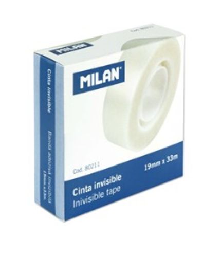 Milan Invisible Tape 19mm x 33m, transparent adhesive for seamless crafting, gift wrapping, and organization.