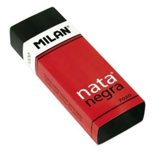 Milan Eraser 7020 in sleek black, designed for precision erasing without smudging or tearing paper. Perfect for all users.