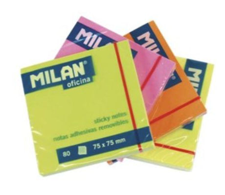 Bright orange Milan Sticky Notes, 75x75mm, ideal for organizing notes and ideas with strong adhesive backing.