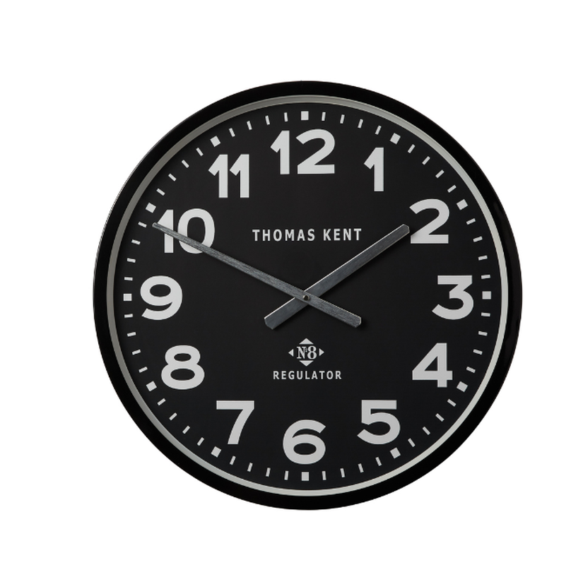 Thomas Kent Regulator 30cm black wall clock with oversized numerals and minimalist design for stylish home decor.