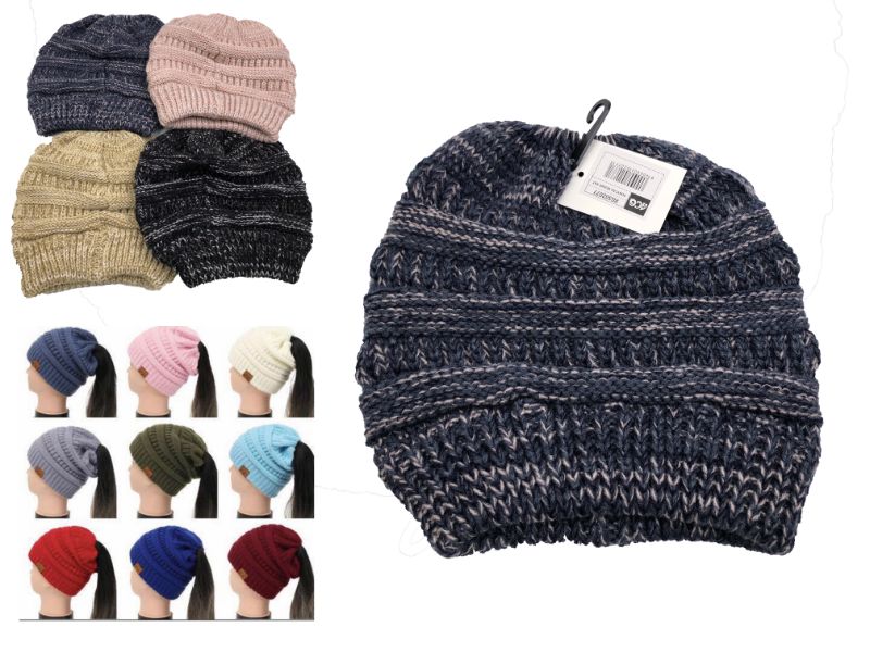 Ponytail Beanie Hat 1 (Set of 3 Assorted)
