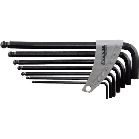 Teng 7pc Ball-End Metric Hex Key Set in plastic holder, chrome vanadium steel, 2.5-10mm sizes, 30° angle access design.