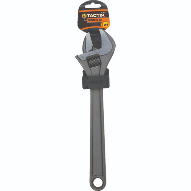 Adjustable 12-inch wrench made from chrome-vanadium steel with a laser-etched scale for precise measurements.