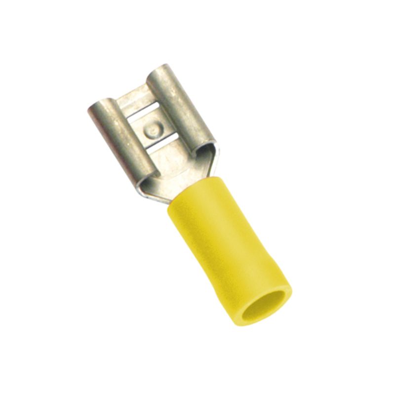 Yellow female push-on spade terminals, 5-pack, designed for easy electrical connections, with free NZ shipping.