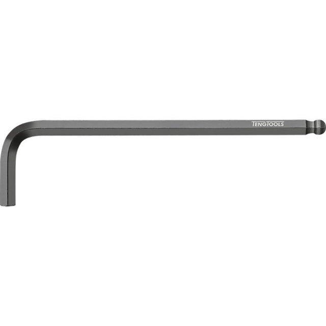 Teng 4.0mm Ball-End Hex Key, chrome molybdenum steel, black finish, turns at angles, 25mm short arm, 106mm long arm.