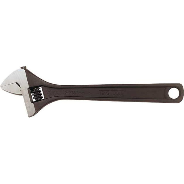 10-inch adjustable wrench with chrome vanadium, 15-degree jaw, ideal for narrow spaces and versatile bolt sizes.