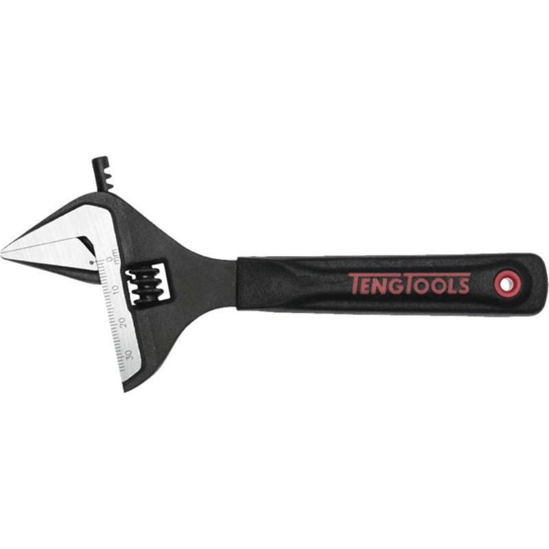 Teng 7in adjustable wrench with wide jaw, chrome vanadium steel, ergonomic grip, and 15° jaw angle for versatile repairs.