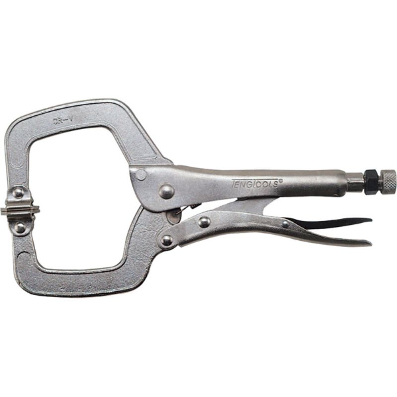 Teng 11in C-Clamp Power Grip with swivel pad, chrome vanadium, self-locking, 80mm capacity for woodworking and metalworking.