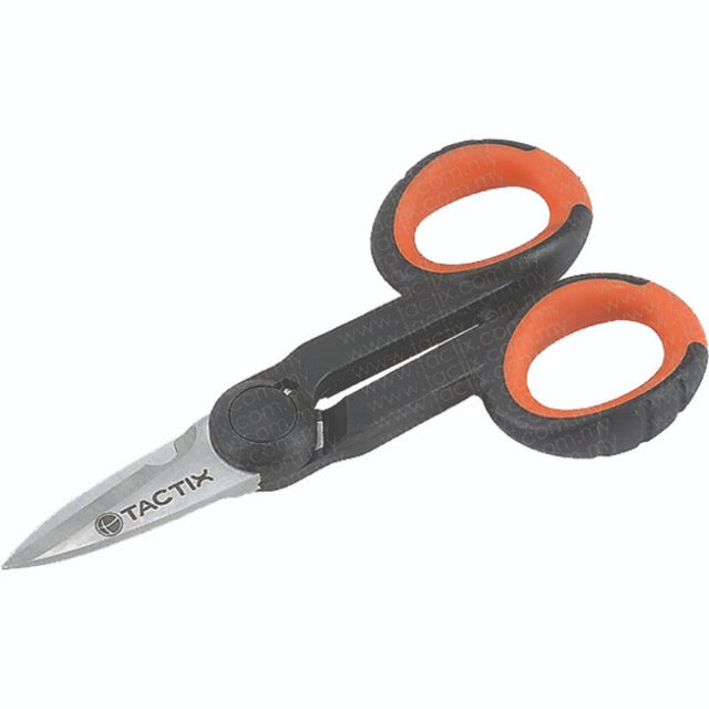 Tactix 140mm scissors with stainless steel serrated blade and non-slip handle, ideal for precise cutting of various materials.