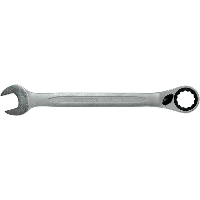 Teng 22mm reversible ratchet spanner with 15-degree offset, 72 teeth design, and high-grade Chrome Vanadium Steel construction.