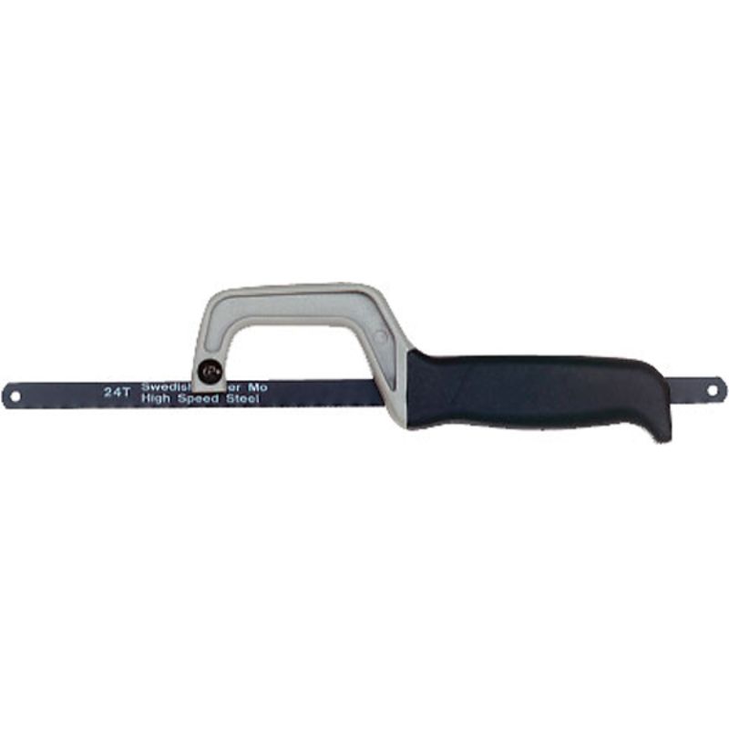 Teng Mini Hacksaw with 12-inch blade, featuring a sturdy plastic holder and non-slip handle for precision cutting tasks.