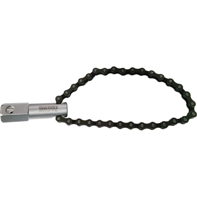 Teng 1/2in Dr. Oil Filter Wrench with durable steel chain for 120mm caps, ideal for easy oil filter removal in vehicles.